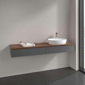 Villeroy &amp; Boch Antao vanity unit K16052GK with 2 drawers, 1600 x 190 x 500 mm, smooth front, Anthracite Matt Lacquer / Warm Walnut