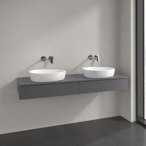 Villeroy et Boch Antao meuble sous-vasque K17050GK 160x19x50cm, trou pour robinetterie, plaque de lavabo laqué couleur, laqué mat anthracite