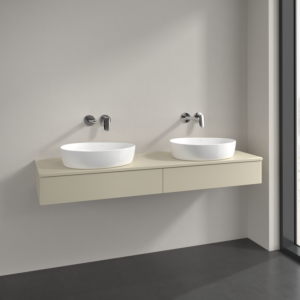 Villeroy und Boch Antao Waschtisch-Unterschrank K17050HJ 160x19x50cm, Hahnlochbohrung, Waschbeckenplattenfarbe Lack, silk grey matt lacquer