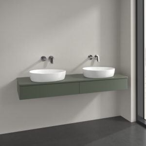 Villeroy et Boch Antao meuble sous-vasque K17050HL 160x19x50cm, trou pour robinetterie, plaque de lavabo laqué couleur, laqué mat vert feuille