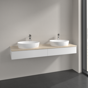 Villeroy und Boch Antao Waschtisch-Unterschrank K17053MT 160x19x50cm, Hahnlochbohrung, Waschbeckenplattenfarbe botticino, white matt lacquer