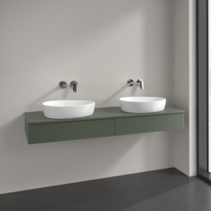 Villeroy et Boch Antao meuble sous-vasque K17150HL 160x19x50cm, trou pour robinetterie, plaque de lavabo laqué couleur, laqué mat vert feuille