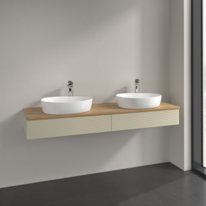 Villeroy und Boch Antao Waschtisch-Unterschrank K17151HJ 160x19x50cm, Hahnlochbohrung, Waschbeckenplattenfarbe honey oak, silk grey matt lacquer