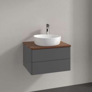 Meuble vasque Villeroy &amp; Boch Antao K18012GK 60 x 36 x 50 cm, plan vasque couleur noyer chaud, laque anthracite mate