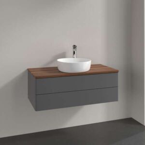 Villeroy und Boch Antao Waschtisch-Unterschrank K20052GK 100x36x50cm, Hahnloch, Waschbeckenplattenfarbe warm walnut, anthracite matt lacquer