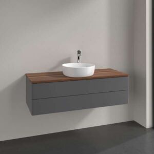 Villeroy und Boch Antao Waschtisch-Unterschrank K21012GK 2 Auszüge, 1200 x 360 x 500 mm, Front ohne Struktur, Anthracite Matt Lacquer / Warm Walnut