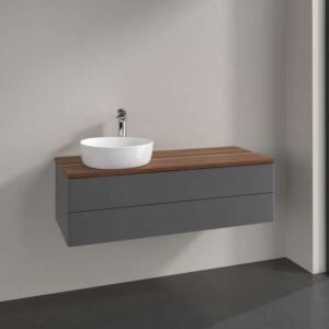 Villeroy &amp; Boch Antao vanity unit K22052GK 120x36x50cm, tap hole, washbasin top color warm walnut, anthracite matt lacquer