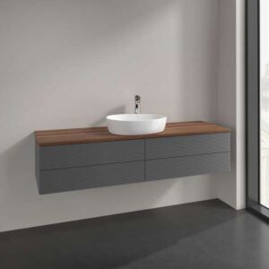 Villeroy &amp; Boch Antao vanity unit K25112GK with 4 drawers, 1600 x 360 x 500 mm, textured front, Anthracite Matt Lacquer / Warm Walnut