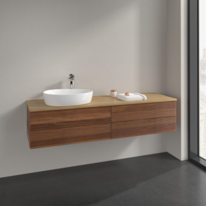 Villeroy et Boch Antao meuble sous-vasque K26151HM 160x36x50cm, trou pour robinetterie, plan de lavabo couleur chêne miel, noyer chaud