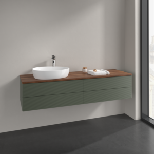 Villeroy and Boch Antao vanity unit K26152HL 160x36x50cm, tap hole, washbasin top colour warm walnut, leaf green matt lacquer