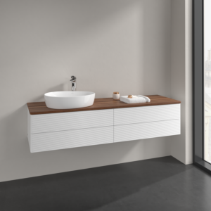 Villeroy et Boch Antao meuble sous-vasque K26152MT 160x36x50cm, trou pour robinetterie, plaque de lavabo couleur noyer chaud, laqué blanc mat