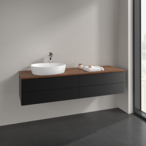 Villeroy and Boch Antao vanity unit K26152PD 160x36x50cm, tap hole, washbasin top colour warm walnut, black matt lacquer