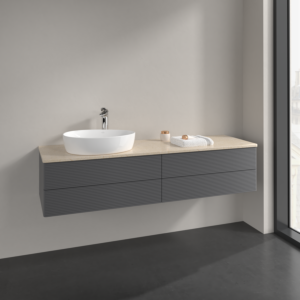 Villeroy und Boch Antao Waschtisch-Unterschrank K26153GK 160x36x50cm, Hahnlochbohrung, Waschbeckenplattenfarbe botticino, anthracite matt lacquer
