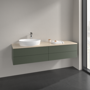 Villeroy und Boch Antao Waschtisch-Unterschrank K26153HL 160x36x50cm, Hahnlochbohrung, Waschbeckenplattenfarbe botticino, leaf green matt lacquer