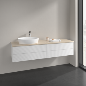 Villeroy und Boch Antao Waschtisch-Unterschrank K26153MT 160x36x50cm, Hahnlochbohrung, Waschbeckenplattenfarbe botticino, white matt lacquer