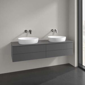 Meuble vasque Villeroy &amp; Boch Antao K28050GK, 4 tiroirs, 1600 x 360 x 500 mm, façade lisse, laque anthracite mate / laque anthracite mate