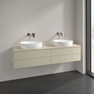 Villeroy &amp; Boch Antao vanity unit L28150HJ with lighting, 4 drawers, 1600 x 360 x 500 mm, smooth front, Silk Grey Matt Lacquer / Silk Grey Matt Lacquer