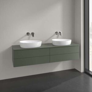 Meuble vasque Villeroy &amp; Boch Antao K28050HL à 4 tiroirs, 1600 x 360 x 500 mm, façade lisse, laque mate Vert Feuille / Laque mate Vert Feuille