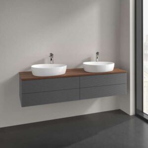 Villeroy &amp; Boch Antao vanity unit K28112GK, 4 drawers, 1600 x 360 x 500 mm, textured front, Anthracite Matt Lacquer / Warm Walnut