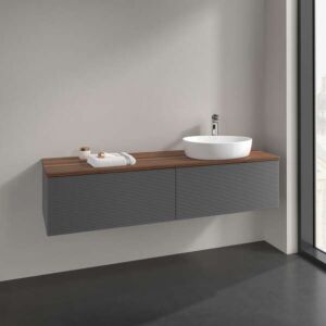 Meuble vasque Villeroy &amp; Boch Antao K38152GK à 2 tiroirs, 1600 x 360 x 500 mm, façade texturée, laque anthracite mate / noyer chaud