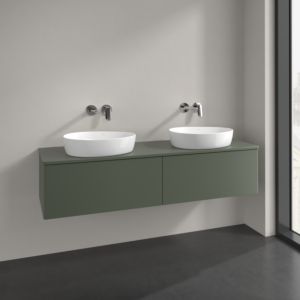 Villeroy und Boch Antao Waschtisch-Unterschrank K39050HL 160x36x50cm, Hahnlochbohrung, Waschbeckenplattenfarbe Lack, leaf green matt lacquer