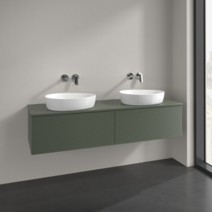 Villeroy und Boch Antao Waschtisch-Unterschrank K39150HL 160x36x50cm, Hahnlochbohrung, Waschbeckenplattenfarbe Lack, leaf green matt lacquer