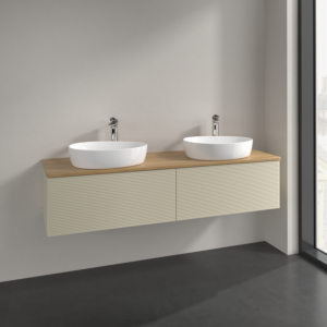 Villeroy und Boch Antao Waschtisch-Unterschrank K39151HJ 160x36x50cm, Hahnlochbohrung, Waschbeckenplattenfarbe honey oak, silk grey matt lacquer