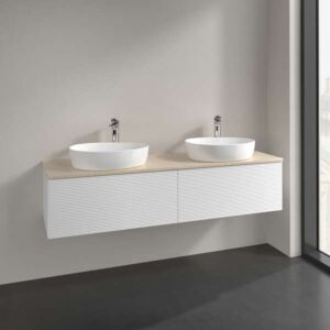 Meuble vasque Villeroy &amp; Boch Antao K39153MT 160 x 36 x 50 cm, percé pour robinetterie, plan vasque couleur Botticino, laque blanche mate