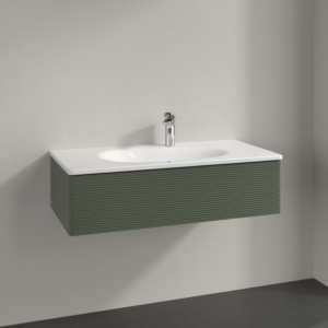 Villeroy und Boch Antao Waschtisch-Unterschrank L02100HL 98,8x25,6x49,3cm, mit Frontstruktur, leaf green matt lacquer, mit Beleuchtung