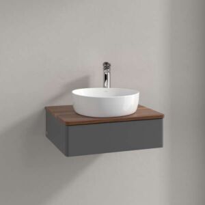 Villeroy &amp; Boch Antao vanity unit L07012GK with lighting, 1 drawer, 600 x 190 x 500 mm, smooth front, Anthracite Matt Lacquer / Warm Walnut