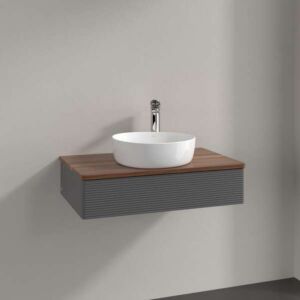 Villeroy &amp; Boch Antao vanity unit L08152GK with lighting, 1 drawer, 800 x 190 x 500 mm, textured front, Anthracite Matt Lacquer / Warm Walnut