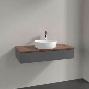 Villeroy &amp; Boch Antao vanity unit L09052GK with lighting, 1 drawer, 1000 x 190 x 500 mm, smooth front, Anthracite Matt Lacquer / Warm Walnut
