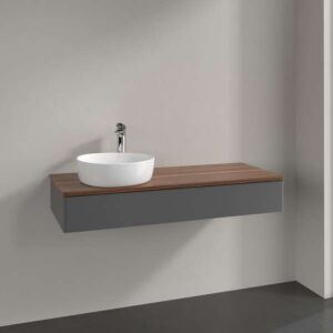 Villeroy &amp; Boch Antao vanity unit L11012GK with lighting, 1 drawer, 1200 x 190 x 500 mm, smooth front, Anthracite Matt Lacquer / Warm Walnut