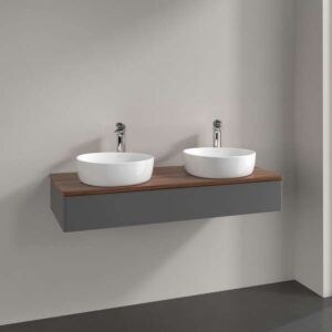Villeroy &amp; Boch Antao vanity unit L13012GK with lighting, 1 drawer, 1200 x 190 x 500 mm, smooth front, Anthracite Matt Lacquer / Warm Walnut