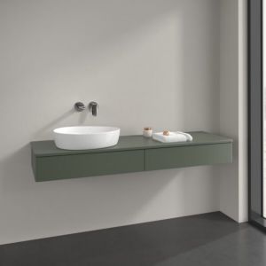 Meuble sous-vasque Villeroy et Boch Antao L15050HL 160x19x50cm, trou pour robinetterie, plan vasque laqué vert feuille mat