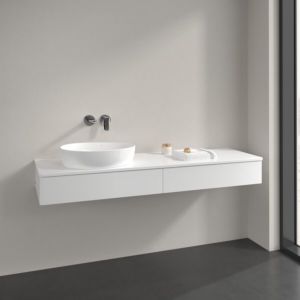 Meuble sous-vasque Villeroy et Boch Antao L15050MT 160x19x50cm, trou pour robinetterie, plan vasque laqué, blanc laqué mat