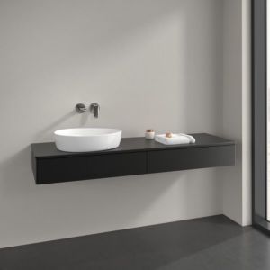 Villeroy und Boch Antao Waschtisch-Unterschrank L15050PD 160x19x50cm, Hahnlochbohrung, Waschbeckenplattenfarbe Lack, black matt lacquer