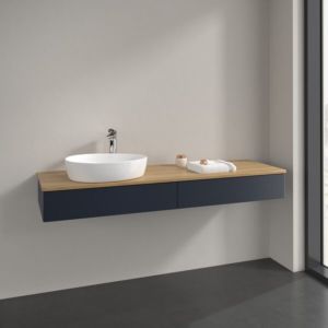 Villeroy and Boch Antao vanity unit L15051HG 160x19x50cm, tap hole, washbasin top color honey oak, midnight blue matt lacquer