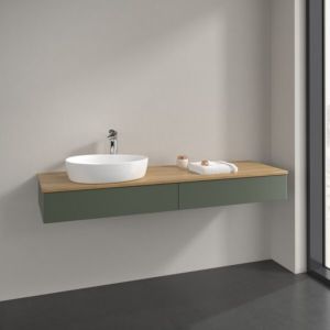 Villeroy und Boch Antao Waschtisch-Unterschrank L15051HL 160x19x50cm, Hahnlochbohrung, Waschbeckenplattenfarbe honey oak, leaf green matt lacquer
