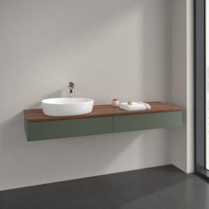 Villeroy und Boch Antao Waschtisch-Unterschrank L15052HL 160x19x50cm, Hahnlochbohrung, Waschbeckenplattenfarbe warm walnut, leaf green matt lacquer
