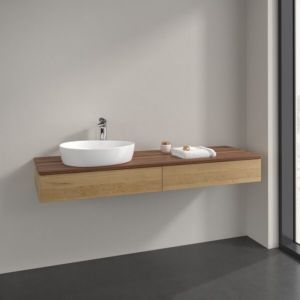 Villeroy und Boch Antao Waschtisch-Unterschrank L15052HN 160x19x50cm, Hahnlochbohrung, Waschbeckenplattenfarbe warm walnut, honey oak