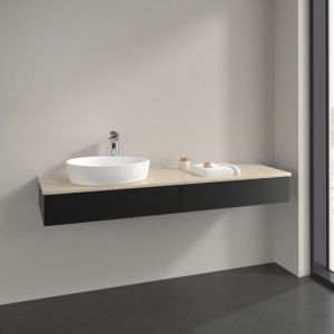 Villeroy and Boch Antao vanity unit L15053PD 160x19x50cm, tap hole, washbasin top color botticino, black matt lacquer