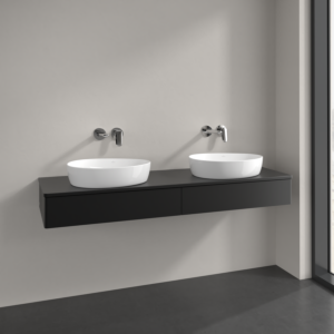 Villeroy und Boch Antao Waschtisch-Unterschrank L17050PD 160x19x50cm, Hahnlochbohrung, Waschbeckenplattenfarbe Lack, black matt lacquer, Mit Beleuchtung