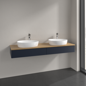 Villeroy und Boch Antao Waschtisch-Unterschrank L17051HG 160x19x50cm, Hahnlochbohrung, Waschbeckenplattenfarbe honey oak, midnight blue matt lacquer, Mit Beleuchtung