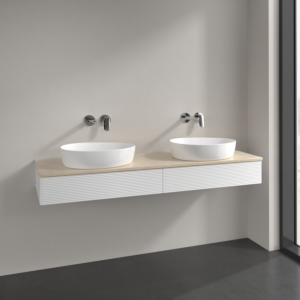 Villeroy und Boch Antao Waschtisch-Unterschrank L17113MT 160x19x50cm, Waschbeckenplattenfarbe botticino, white matt lacquer, Mit Beleuchtung