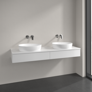 Villeroy et Boch Antao meuble sous-vasque L17150GF 160x19x50cm, trou pour robinetterie, plaque de lavabo laquée couleur, laqué blanc brillant, avec éclairage
