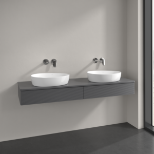 Villeroy et Boch Antao meuble sous-vasque L17150GK 160x19x50cm, trou pour robinetterie, plaque de lavabo laquée couleur, laqué mat anthracite, avec éclairage