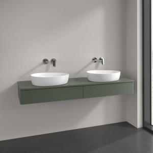 Villeroy et Boch Antao meuble sous-vasque L17150HL 160x19x50cm, trou pour robinetterie, plaque de lavabo laqué couleur, laqué mat vert feuille, avec éclairage