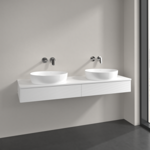Villeroy et Boch Antao meuble sous-vasque L17150MT 160x19x50cm, trou pour robinetterie, plaque de lavabo laquée couleur, laqué blanc mat, avec éclairage