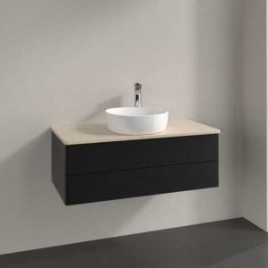 Meuble sous-vasque Villeroy et Boch Antao L20113PD 100x36x50cm, plan vasque couleur botticino, laqué noir mat